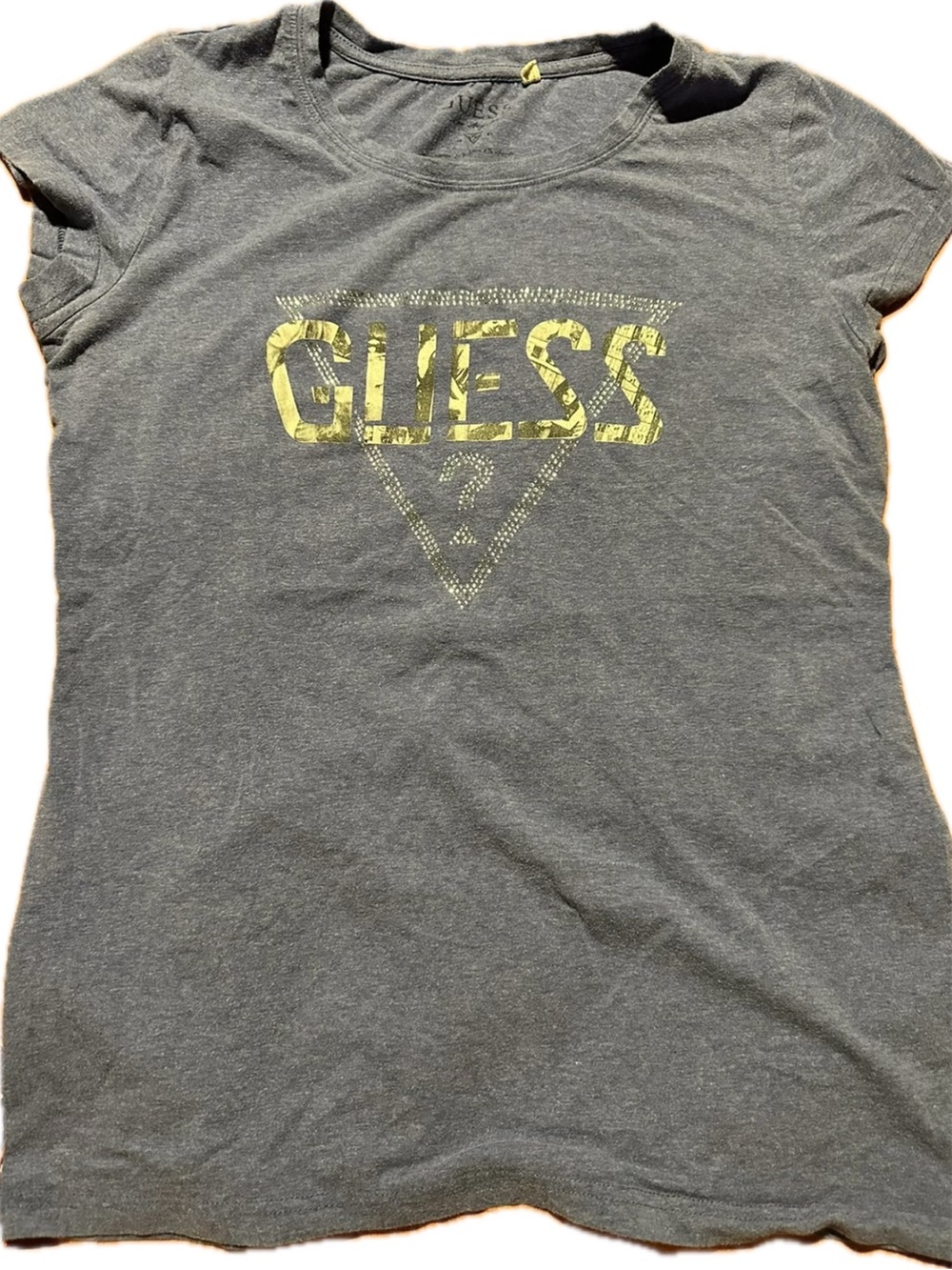 GUESS Gray Short-Sleeve Tee with Yellow Logo